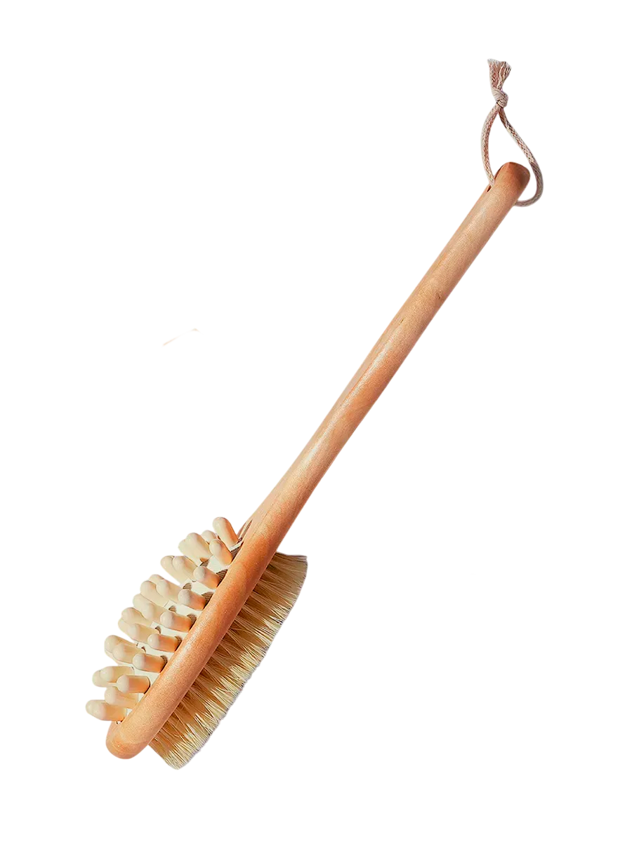 Массажная щетка деревянная для тела 22х6см на ручке для бани и сауны ТМ "Бацькина баня"